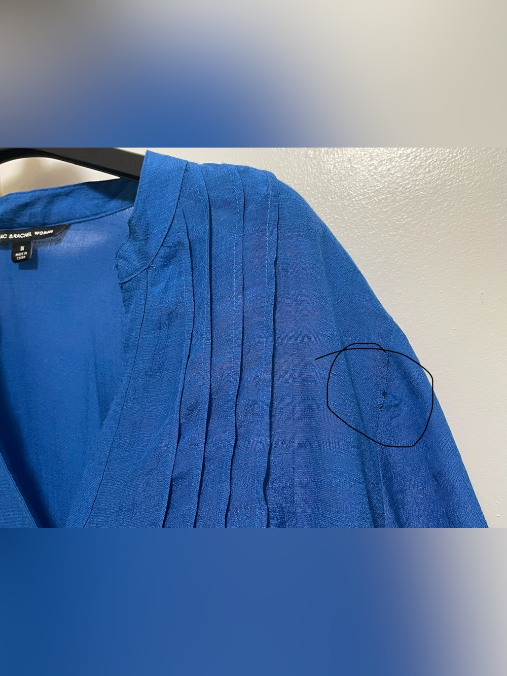 ZAC & RACHEL SOLID PLEATED TUNIC V-NECK ROLL SLEEVES WOMEN COLOR BLUE SIZE 1X * - Picture 7 of 14